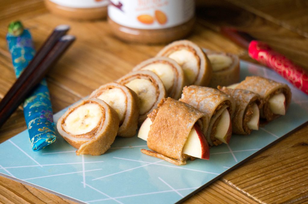pindakaas fruit sushi kinderrecept