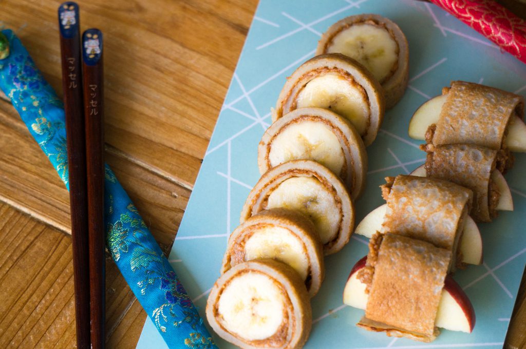 pindakaas fruit pindakaas fruit sushi recept van Kidshoekje.nl
