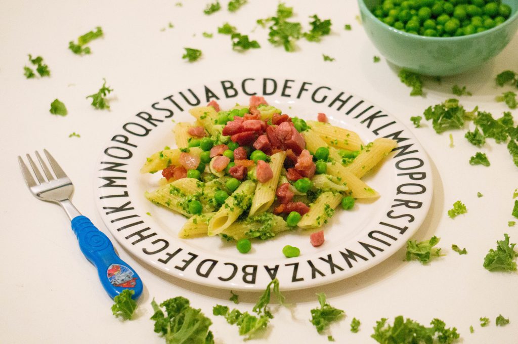 Boerenkool en Doperwten Pesto Pasta - Babies Kitchen recept
