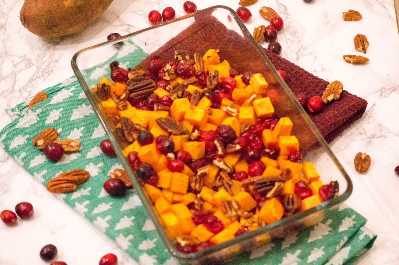 zoete aardappel met cranberry’s en pecannoten
