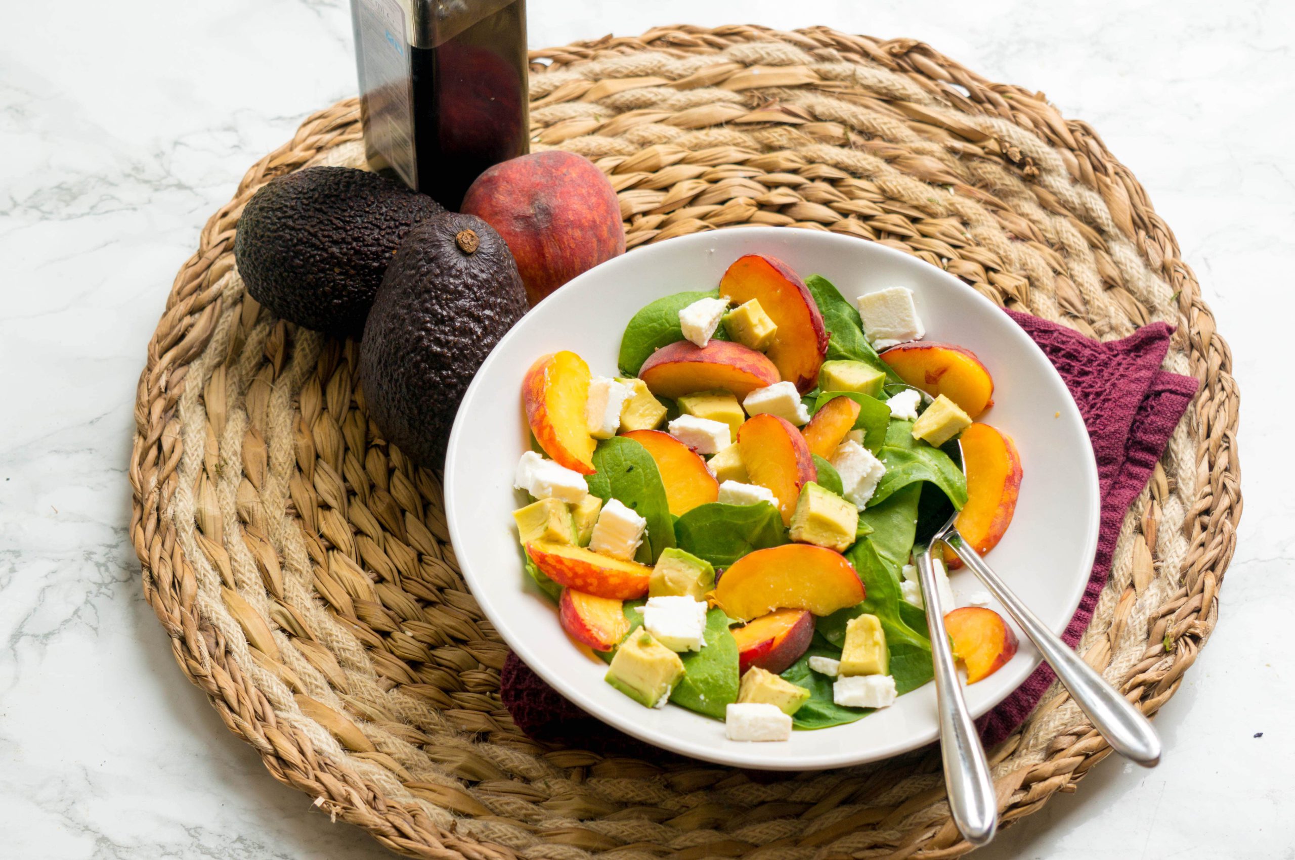 Perzik Feta Spinazie Salade