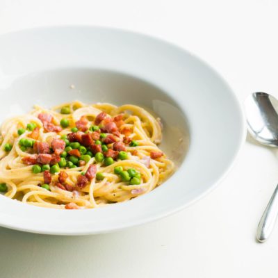 spaghetti met doperwten en bacon - Kidshoekje.nl