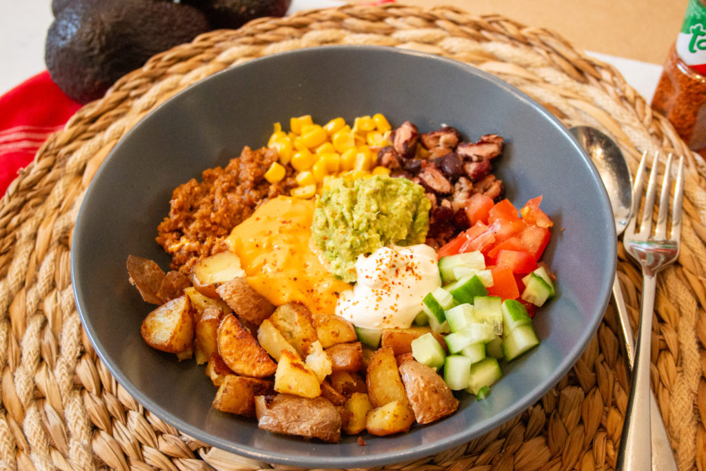Mexicaanse Aardappel Taco Bowl met Plantaardig Gehakt - Kidshoekje.nl