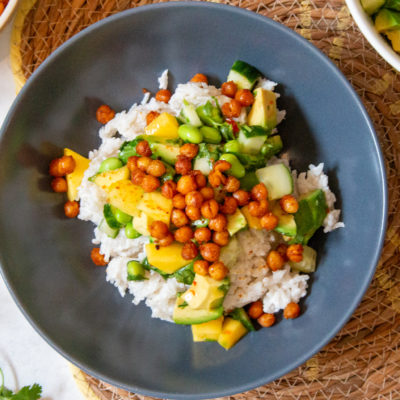 Mango Salade met Krokante Kikkererwten en Kokosrijst - Kidshoekje.nl